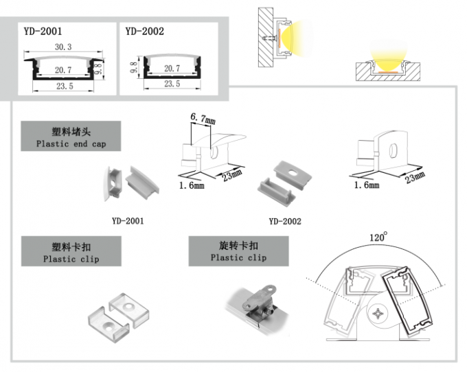 Low Glare Recessed Lighting Housing LED Recessed Profile for Indoor LED Strip Lights